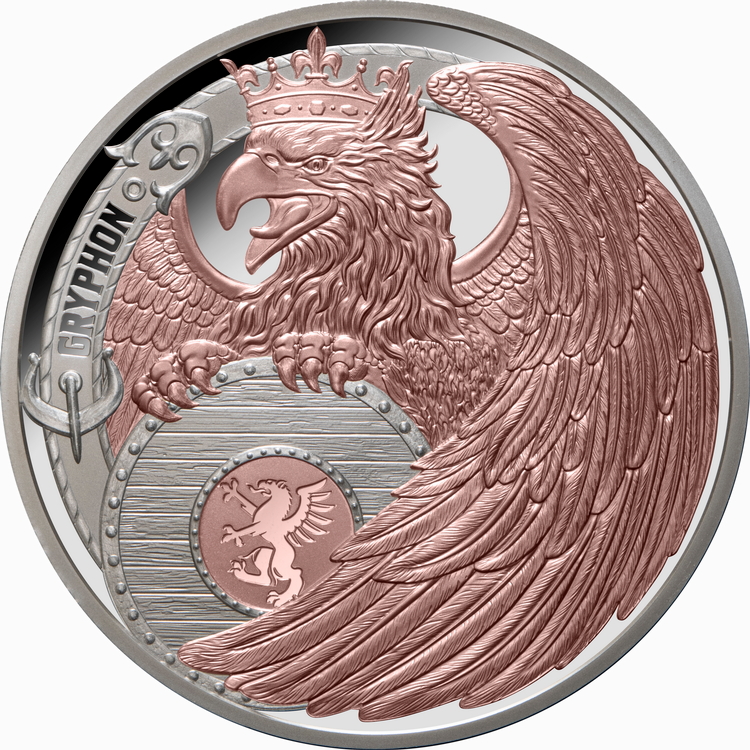 Niue_2024_Heraldic_Beasts_1_Gryphon_Griffin_$1_1_Troy_Oz_Pure_Silver_Proof_with_Rose-Gold_Plating_MINTAGE_750 Niue_2024_Heraldic_Beasts_1_Gryphon_Griffin_$1_1_Troy_Oz_Pure_Silver_Proof_with_Rose-Gold_Plating_MINTAGE_750