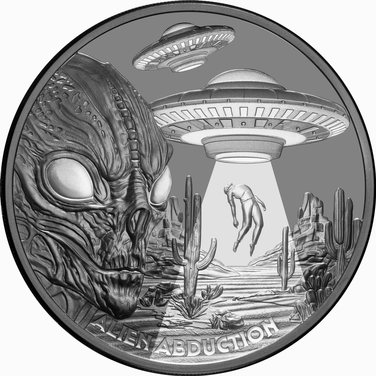 Niue_2025_Alien_Abduction_UFO_Flying_Saucers_in_the_Desert_$1_1_Troy_Ounce_Pure_Silver_Black_Proof_MINTAGE_500 Niue_2025_Alien_Abduction_UFO_Flying_Saucers_in_the_Desert_$1_1_Troy_Ounce_Pure_Silver_Black_Proof_MINTAGE_500