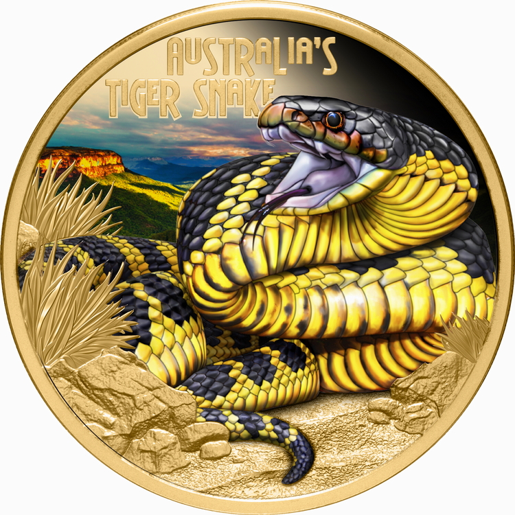 Niue_2025_Deadly_and_Dangerous_Tiger_Snake_$100_1_Troy_Oz_Pure_Gold_Proof_with _Color Niue_2025_Deadly_and_Dangerous_Tiger_Snake_$100_1_Troy_Oz_Pure_Gold_Proof_with _Color