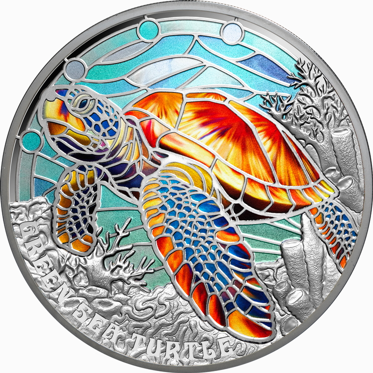 Niue_2025_Natures_Window_1_Green_Sea_Turtle_Stained_Glass_$5_2_Troy_Oz_Pure_Silver_Proof_with_Color_Mintage_500 Niue_2025_Natures_Window_1_Green_Sea_Turtle_Stained_Glass_$5_2_Troy_Oz_Pure_Silver_Proof_with_Color_Mintage_500