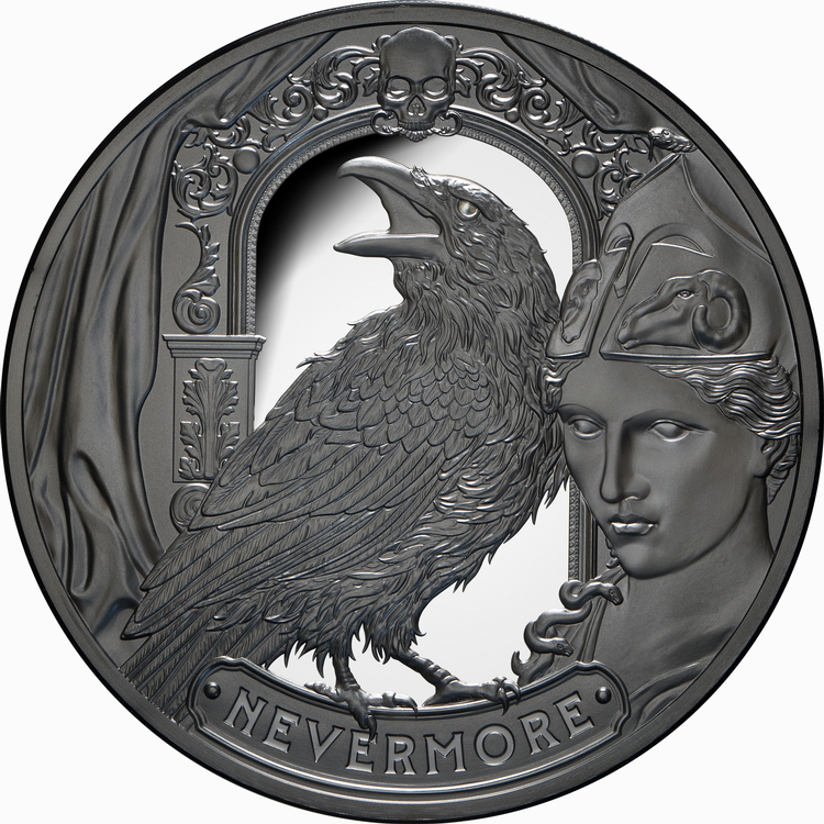 Niue_2025_The_Raven_180th_Anniversary&mdash;Nevermore&mdash;Edgar_Allan_Poe_$5_2_Troy_Oz_Pure_Silver_Black_Proof_MINTAGE_299