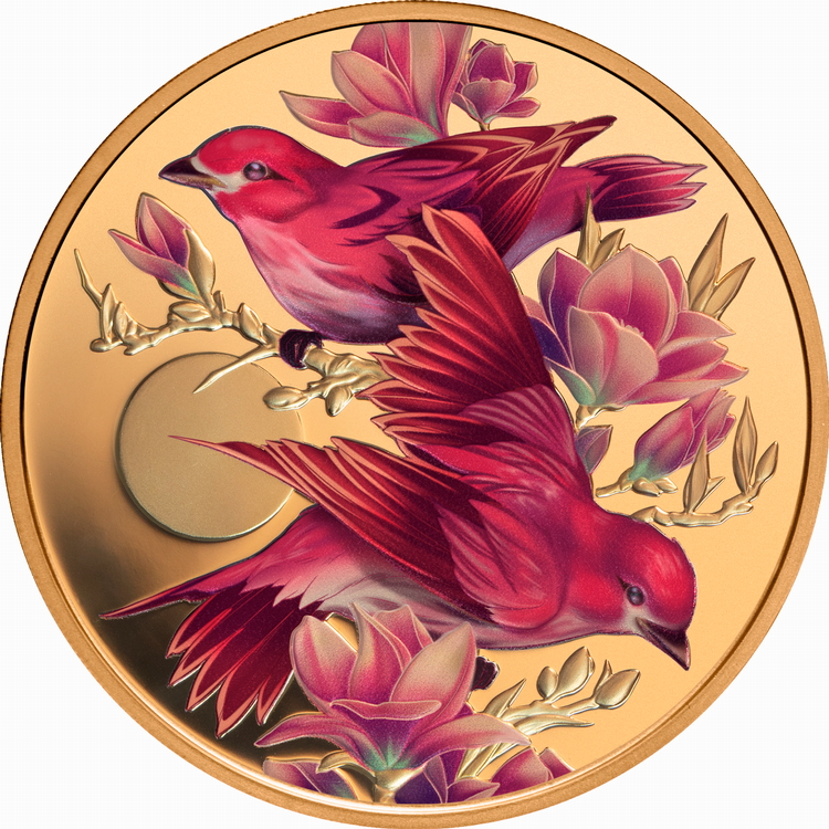 Niue_2026_Birds_of_Beauty_1_Purple_Finch_and_Magnolia_Blossoms_$100_1_Oz_Gold_Proof_with_Color_Mintage_50
