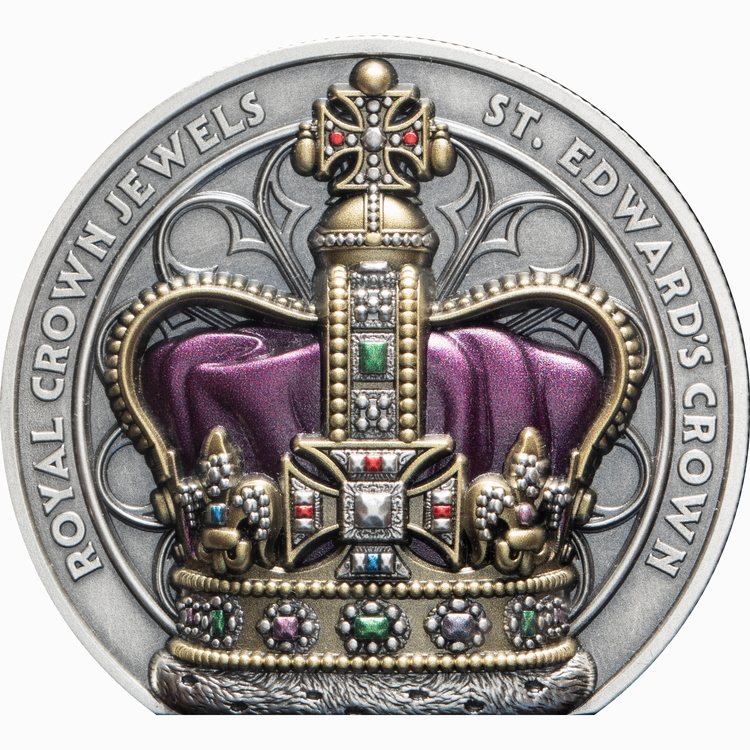 Niue_2026_British_Royal_Monarchy_Crown_Jewels_1_St_Edwards_Crown_$5_2_Troy_Ounce_Pure_Silver_Antiqued_Stand_Up_Ultra_High_Relief_Coin_with_Color_Mintage_350 Niue_2026_British_Royal_Monarchy_Crown_Jewels_1_St_Edwards_Crown_$5_2_Troy_Ounce_Pure_Silver_Antiqued_Stand_Up_Ultra_High_Relief_Coin_with_Color_Mintage_350