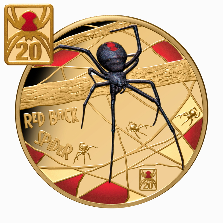 Niue_2026_Deadly_and_Dangerous_Red_Back_Spider_20th_Anniversary_2006_$100_1_Troy_Oz_Pure_Silver_Proof_with _Color_and_Privy_Mark_MINTAGE_99_obverse_with_20_Privy_Mark