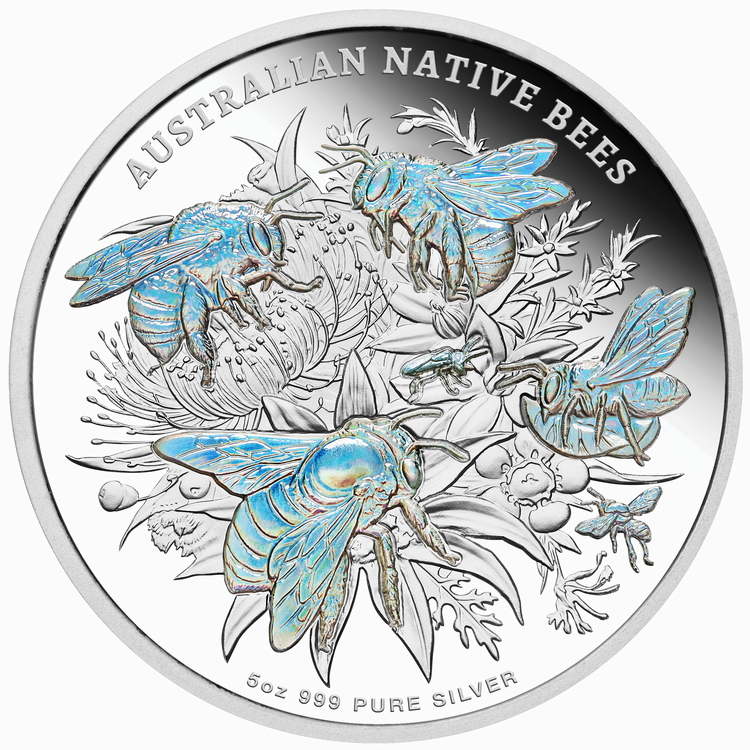 Niue_2026_Native_Australian_Bees_Special_Release_$10_5_Troy_Oz_Pure_Silver_Proof_with_Holograms_MINTAGE_250