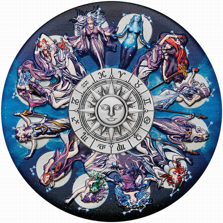 Tuvalu_2025_12_Signs_of_the_Roman_Zodiac_Goddesses_$5_5_Troy_Ounce_Pure_Silver_Antiqued_Ultra_High_Relief_Piedfort_with_Color_Perth_Mint_MINTAGE_388 Tuvalu_2025_12_Signs_of_the_Roman_Zodiac_Goddesses_$5_5_Troy_Ounce_Pure_Silver_Antiqued_Ultra_High_Relief_Piedfort_with_Color_Perth_Mint_MINTAGE_388